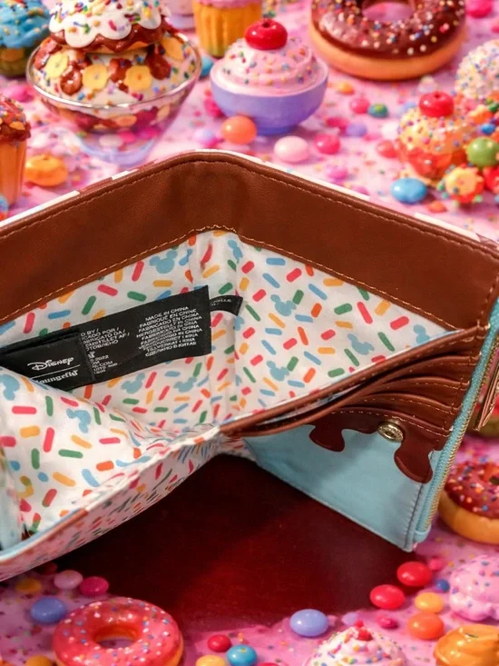 Loungefly x Disney Mickey & Minnie Mouse Sweet Treats Pink Bi-Fold Snap Wallet - Picture 4 of 5